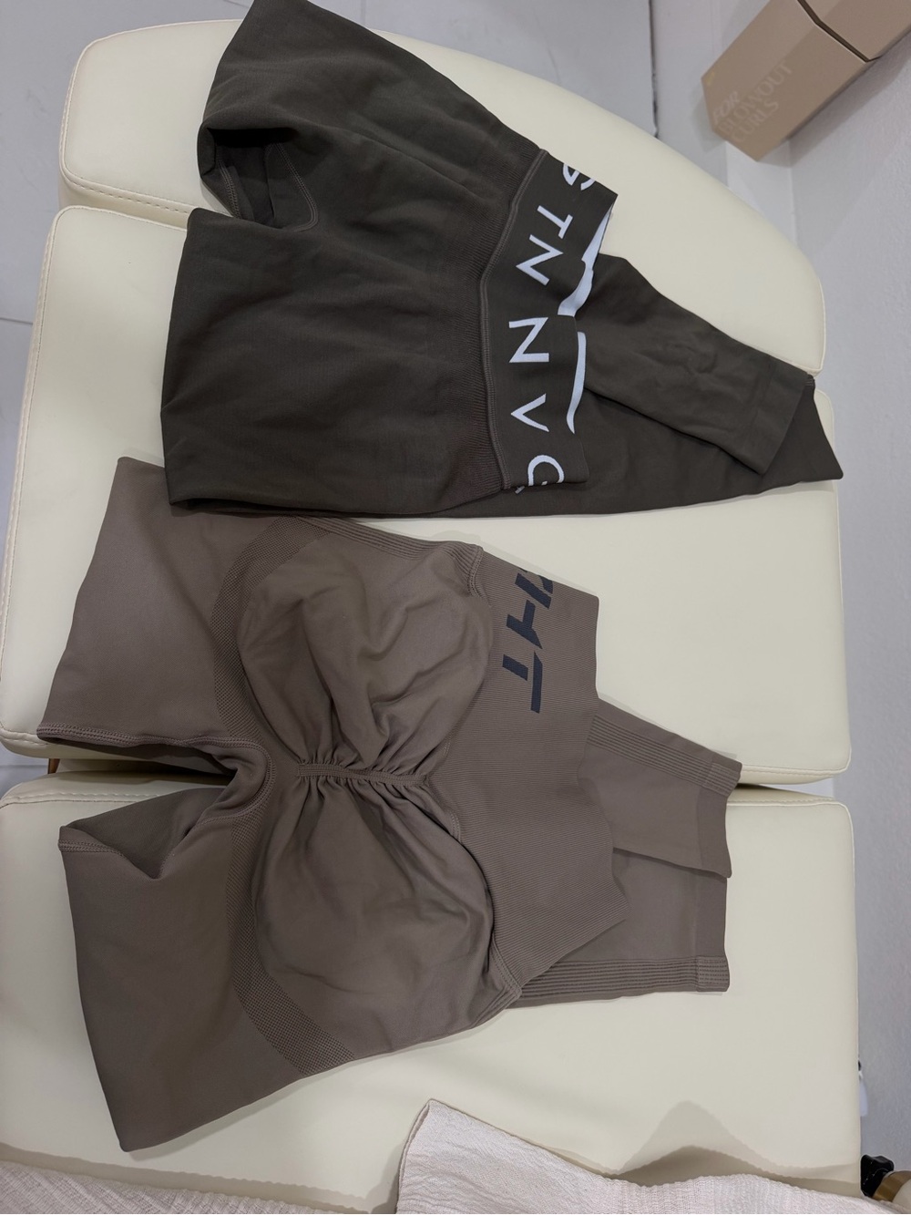 NVGTN Seamless High-Waist Leggings & Shorts Set in Taupe Brown